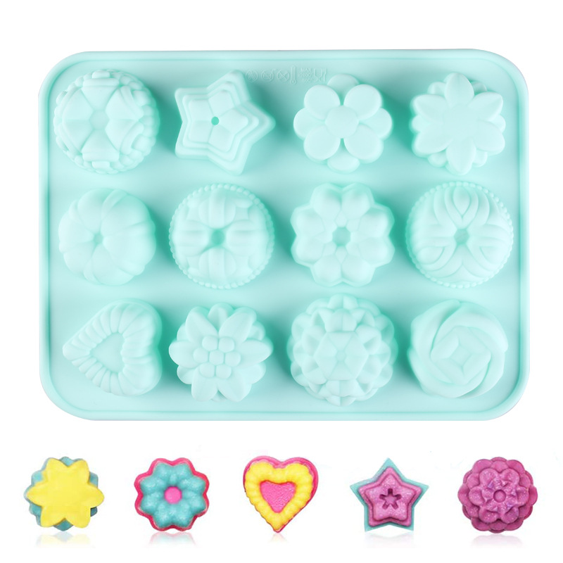 12-Piece Flowers and Plants Silicone Cake Mold Children's Homemade Jelly Pudding Baking Tool Food Grade Bowl Cake Mold