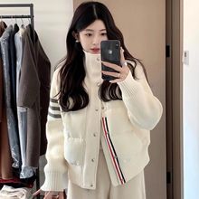 小个子轻薄针织拼接棉衣服女士精品新短款洋气韩版防寒袄冬装外套