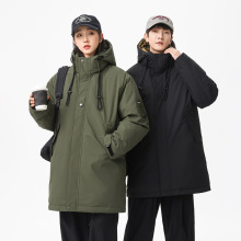 冬季新款棉服男2024年加厚拼连帽外套中性风潮牌中长款工装棉衣男