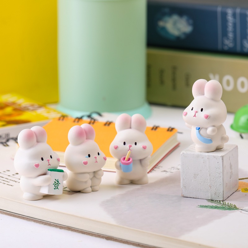 New Cute and Adorable Bunny Decoration Zodiac Resin Desktop Office Decorations Cartoon Doll Gift