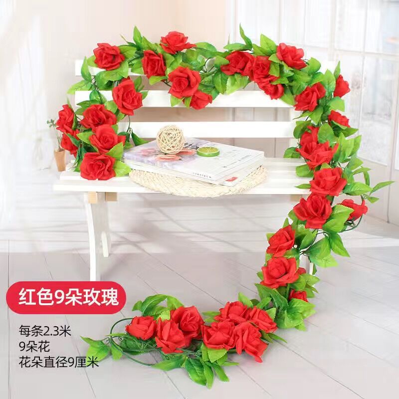 Artificial Rose Vine Artificial Flower Rattan Air Conditioning Pipe Cover Living Room Ceiling Decoration Plastic Vine Winding Plant