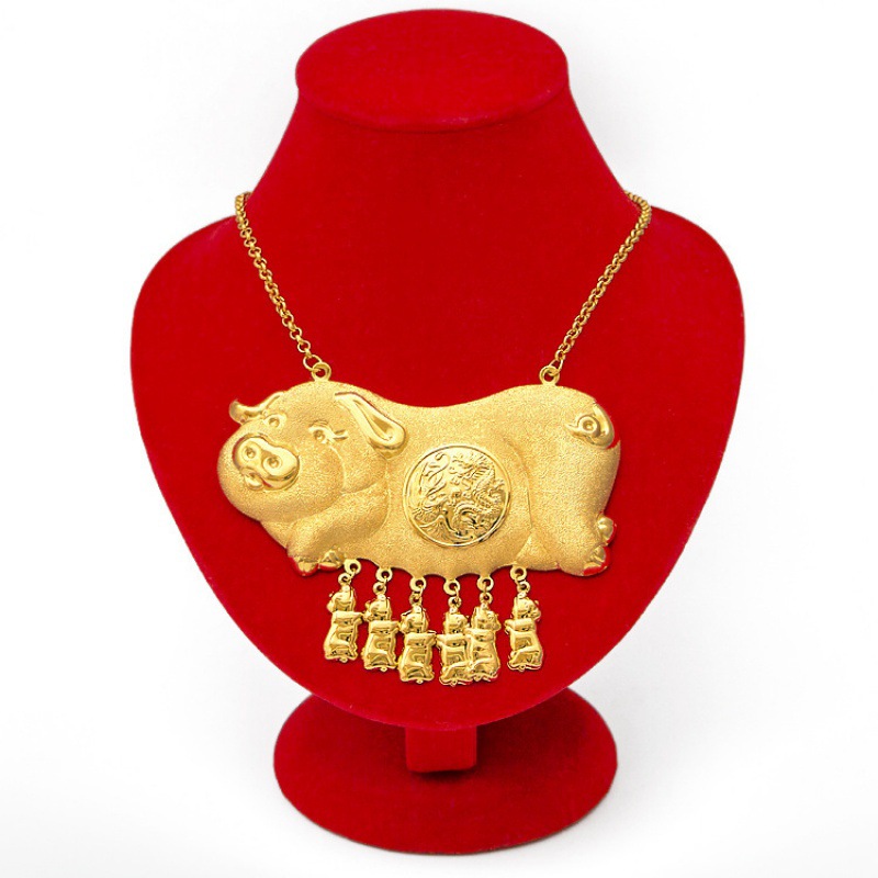 千足金999金猪项链新娘结婚猪牌项链金猪猪 婚庆系列