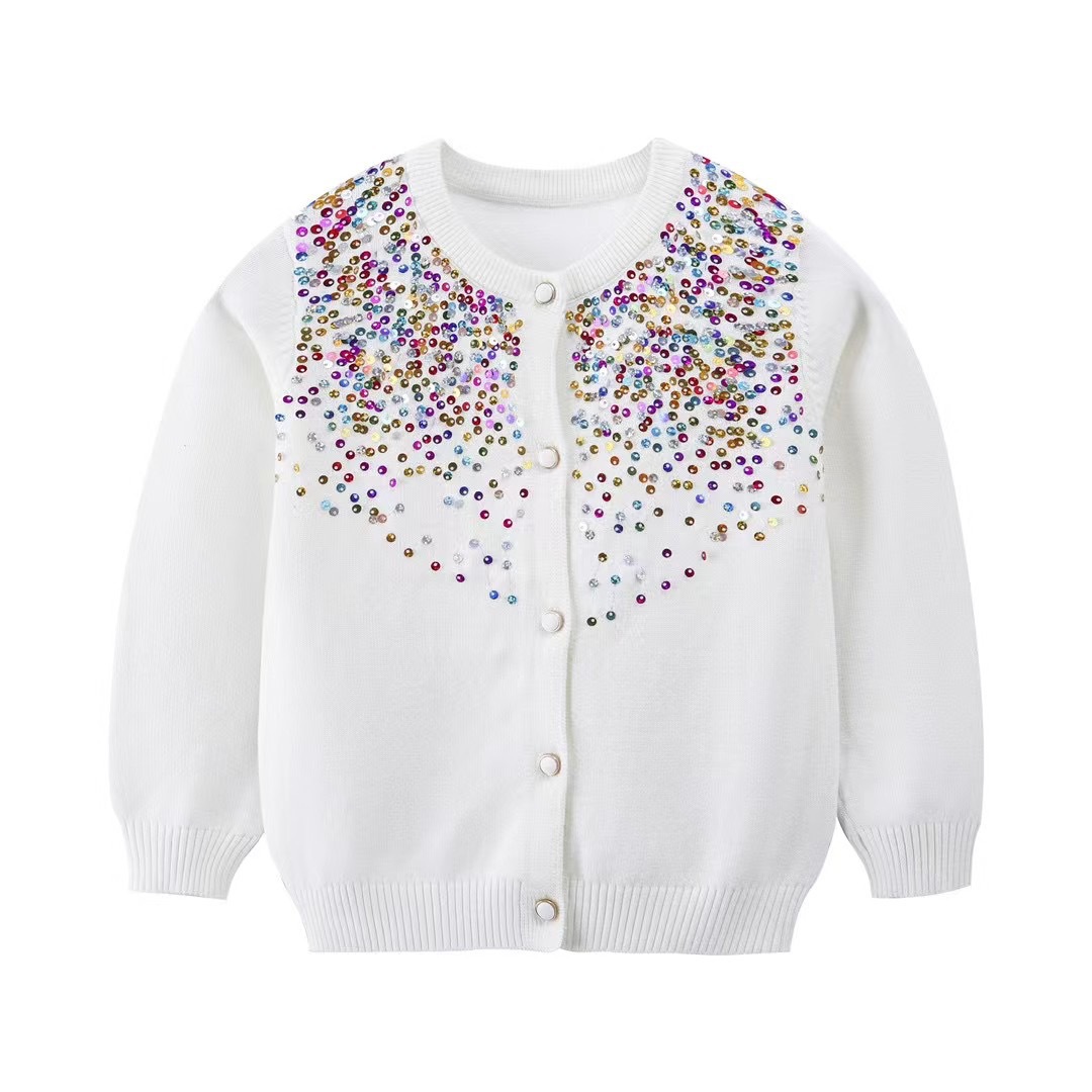 2023款亮片开衫儿童针织衫 纯棉单层圆领长袖中小童上衣-阿里巴巴