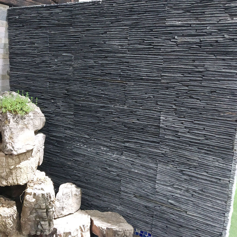 流水石流水板人造文化水幕影视背景仿古水池花园外墙景观绿色黑色