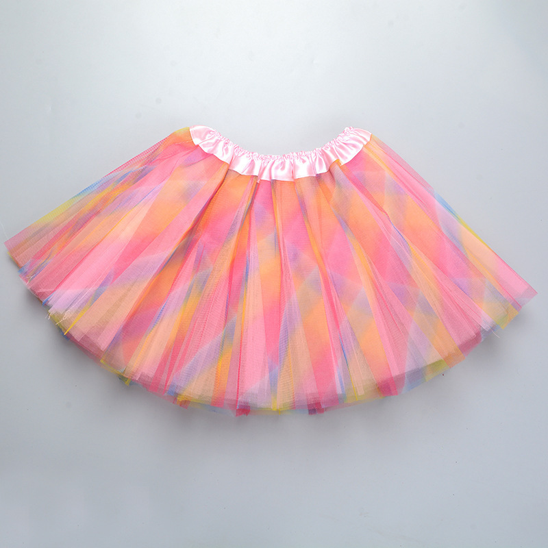 Skirt Twill Rainbow Skirt Princess Tulle Skirt European and American Mesh Skirt Kids' Skirt Ballet Bubble Skirt
