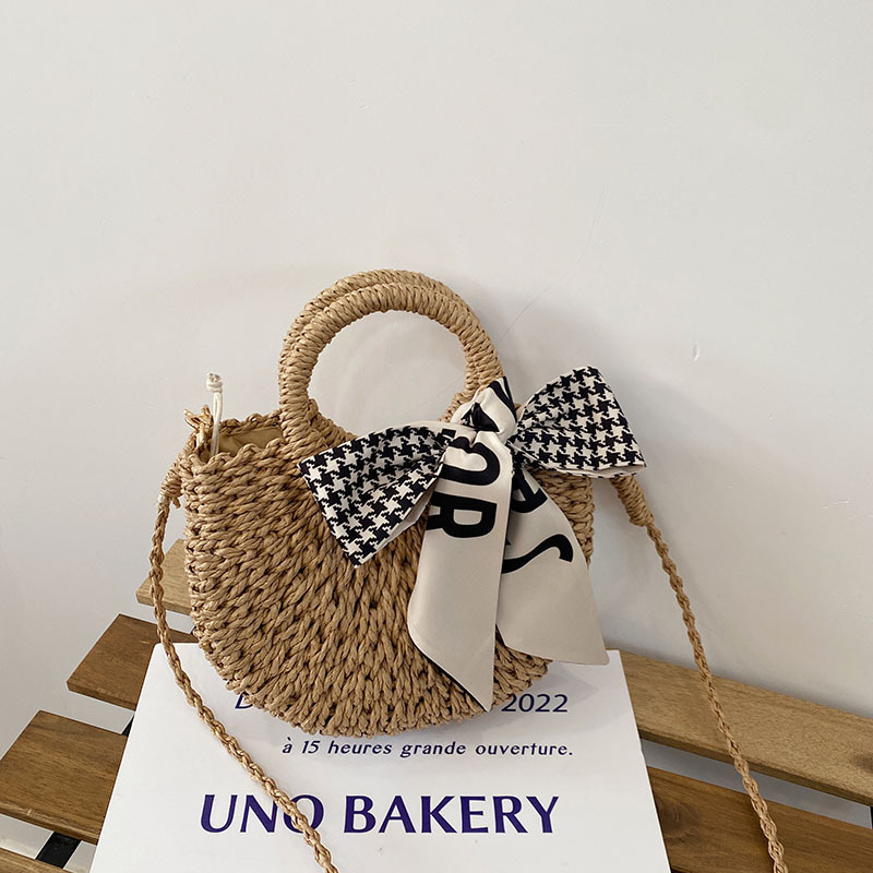 Cute Crossbody Straw Bag New Pid Scarf Portable Straw Bag Woven Bag Vaion Style Beach Bag Mori Style Women's Bag