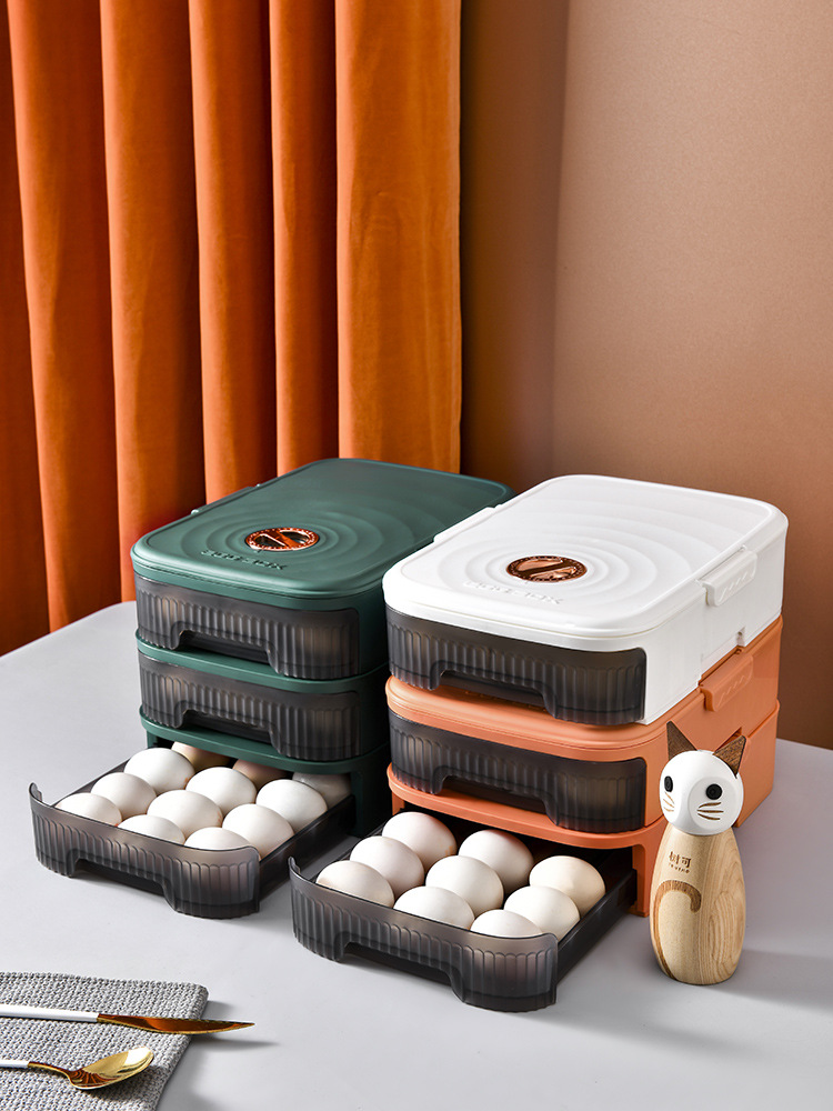 Egg Storage Box Timing Dustproof with Cover Fresh-Keeping Drawer Roll-out Type Egg Storage Box 0414