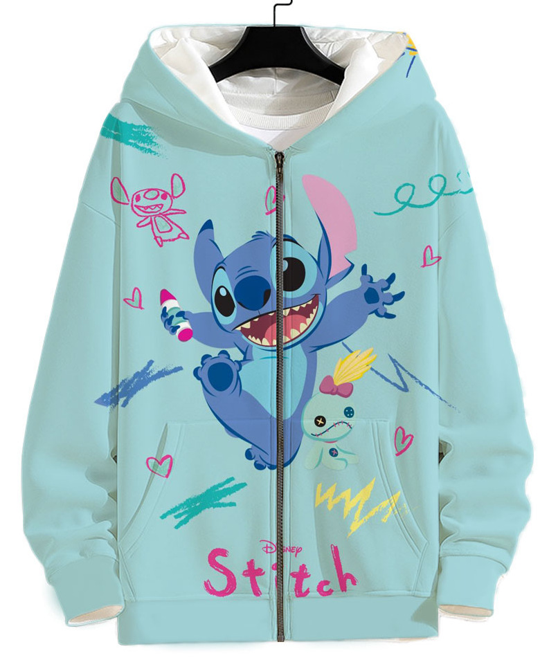 春秋季 新款史迪仔卫衣亚马逊跨境 3d数码印花连帽套头衫开衫卫衣