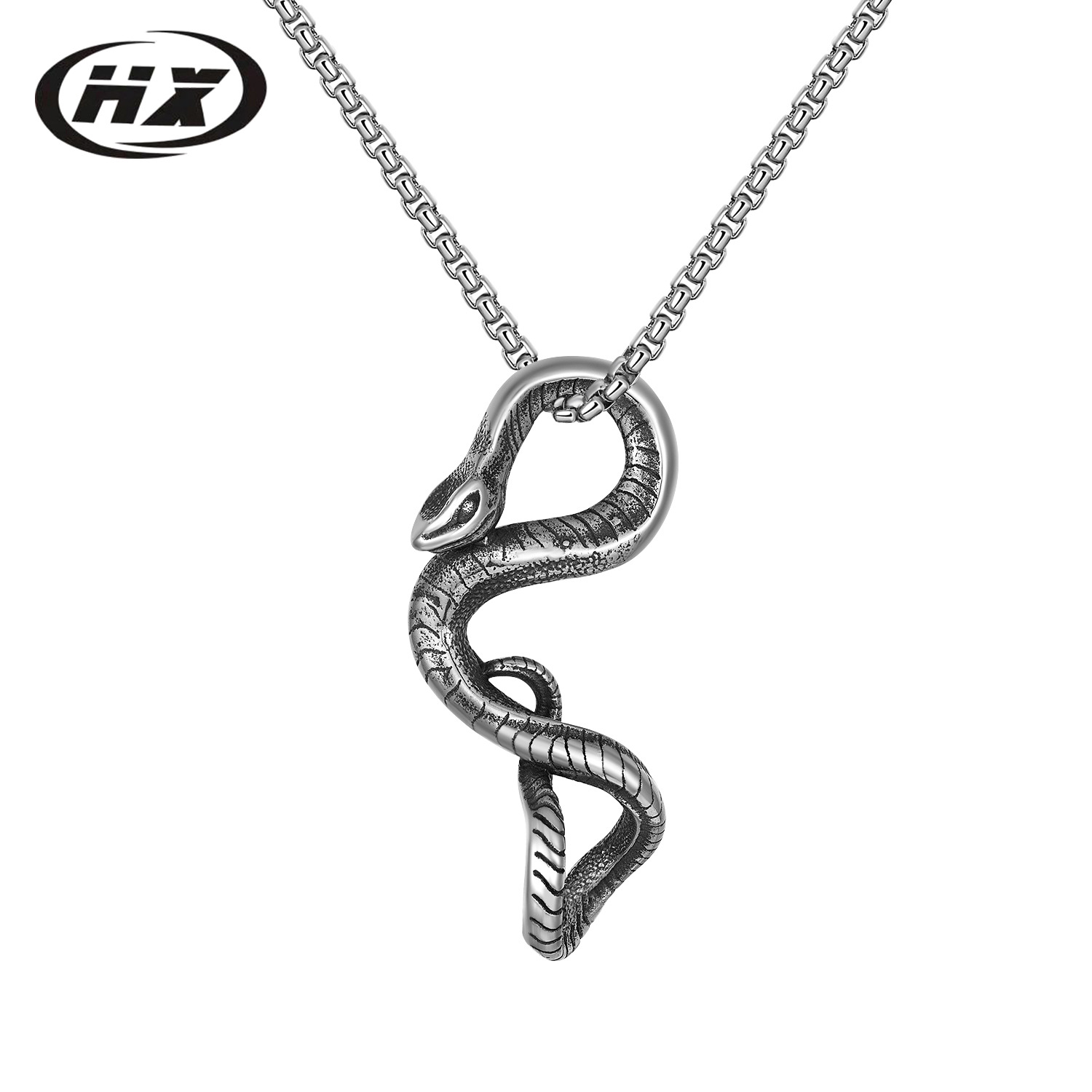 钛钢饰品蛇形项链男士个性时尚欧美跨境外贸流行复古蛇吊坠毛衣链