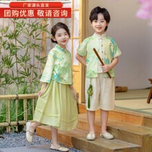 汉服套装端午表演服中小学生改良中式夏装班服儿童古风山水画唐装