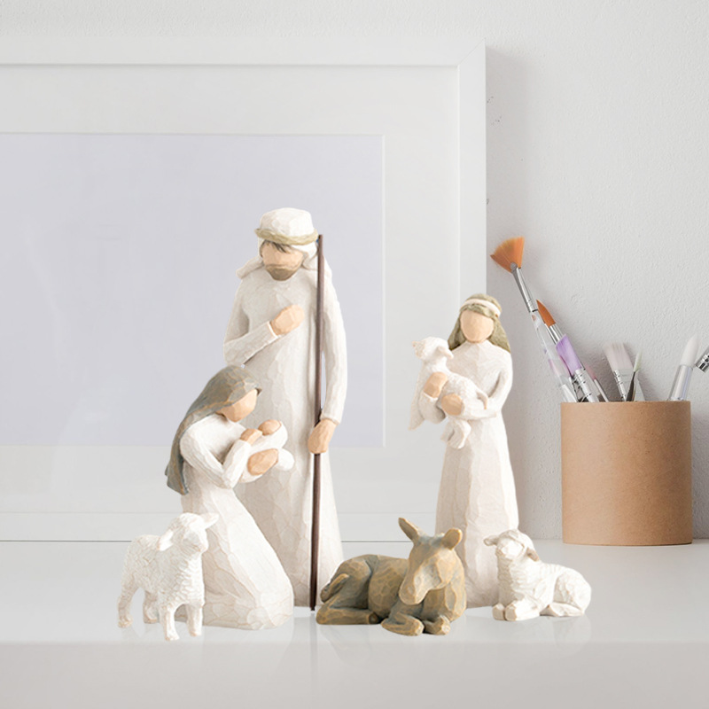 White Nativity Series Resin Decorations Spot Independent Station New Christmas Manger Set 6 Pieces