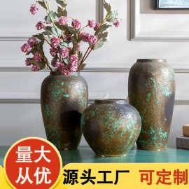 景德镇陶瓷三件套装花瓶 复古做旧粗陶罐干花插花可水培多肉花盆