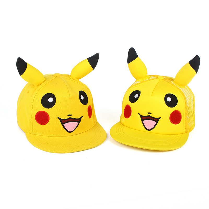 Cross-Border Hat Cute Cartoon Pikachu Parent-Child Hip Hop Ears Flat-Brimmed Cap Boys and Girls Mesh Baseball Cap