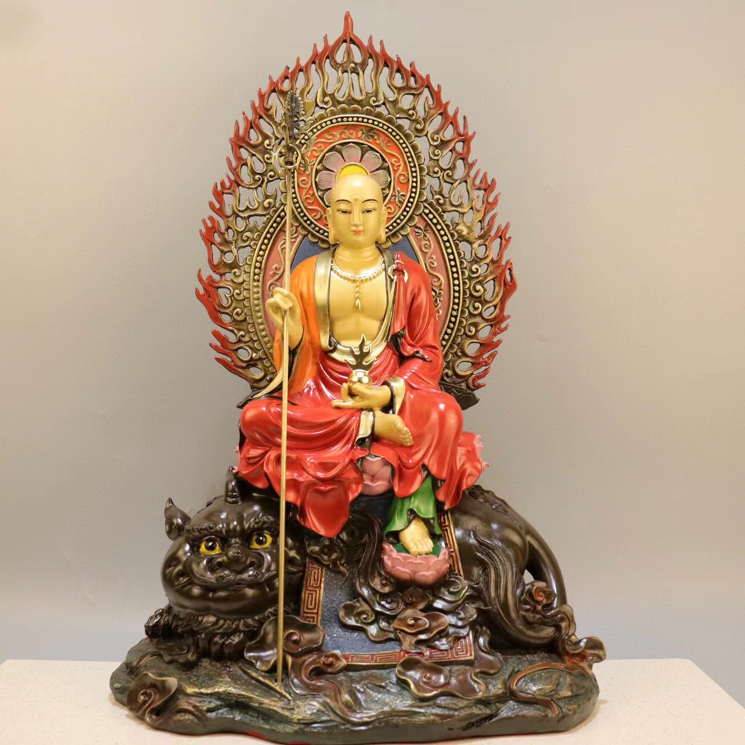 台湾黄铜地藏王佛像九华山地藏王菩萨家用坐谛听家用中式佛堂摆件