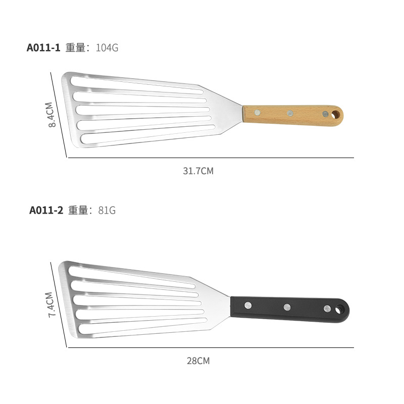 Stainless Steel Shovel for Frying Fish Steak Spatula Household Frying Slotted Turner Wooden Handle Plastic Cooking Shovel Cooking Shovel Kitchen Tools