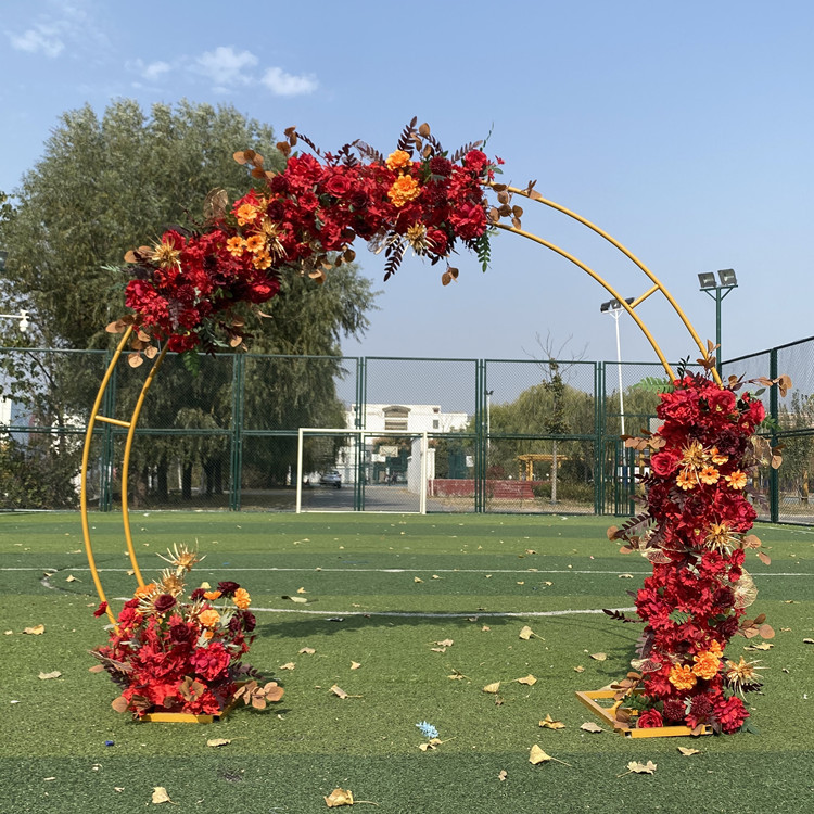 新款婚庆铁艺拱门道具圆形双杆花门户外草坪圆弧婚礼舞台背景装饰