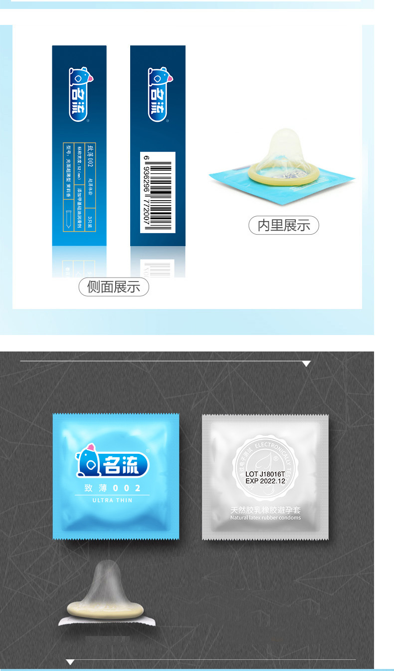 名流致薄002避孕套3只装超薄润滑安全套成人情趣计生性用品批发