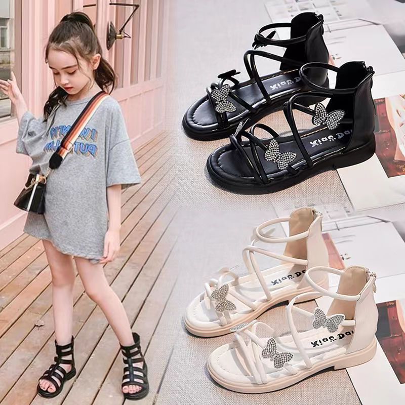 上学穿的女童凉鞋2024夏季软底公主鞋小公主蝴蝶结儿童女孩罗马鞋