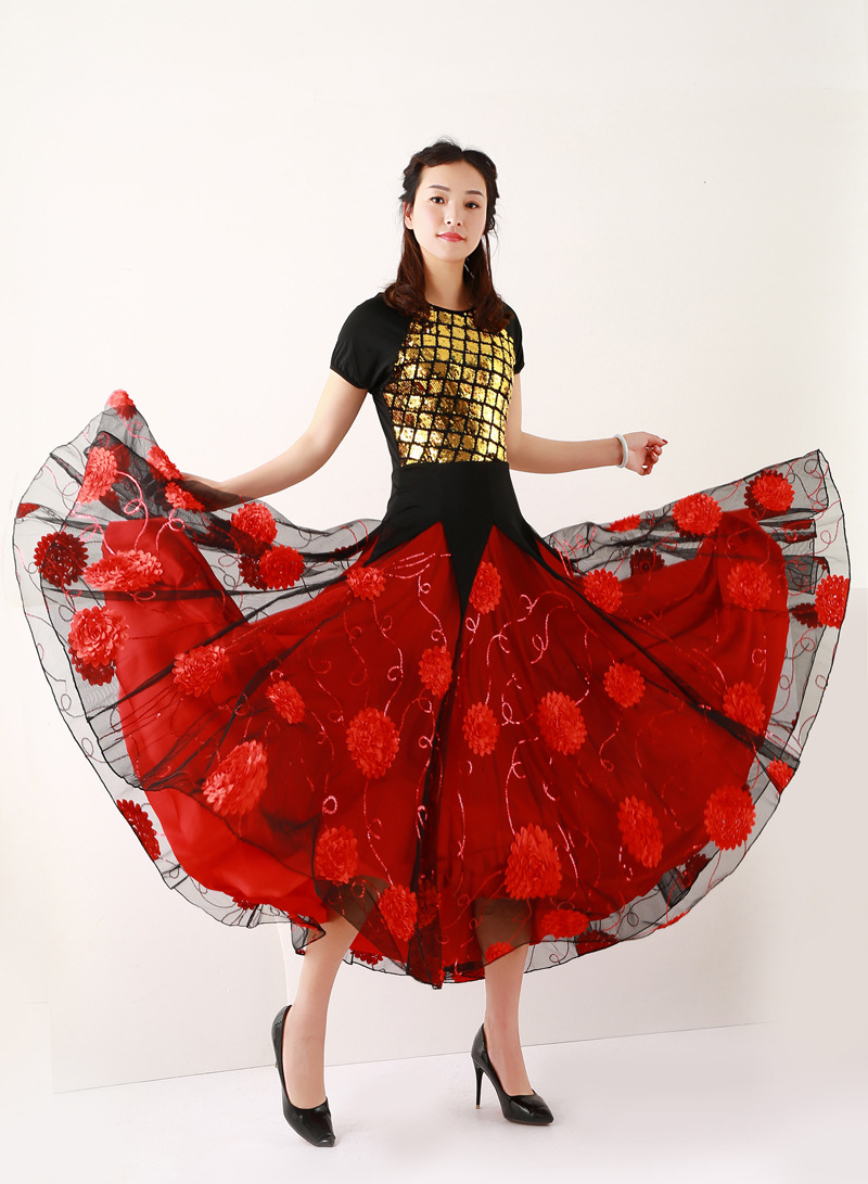 摩登舞裙演出服裙交谊舞连衣裙华尔兹大摆裙双人跳裙