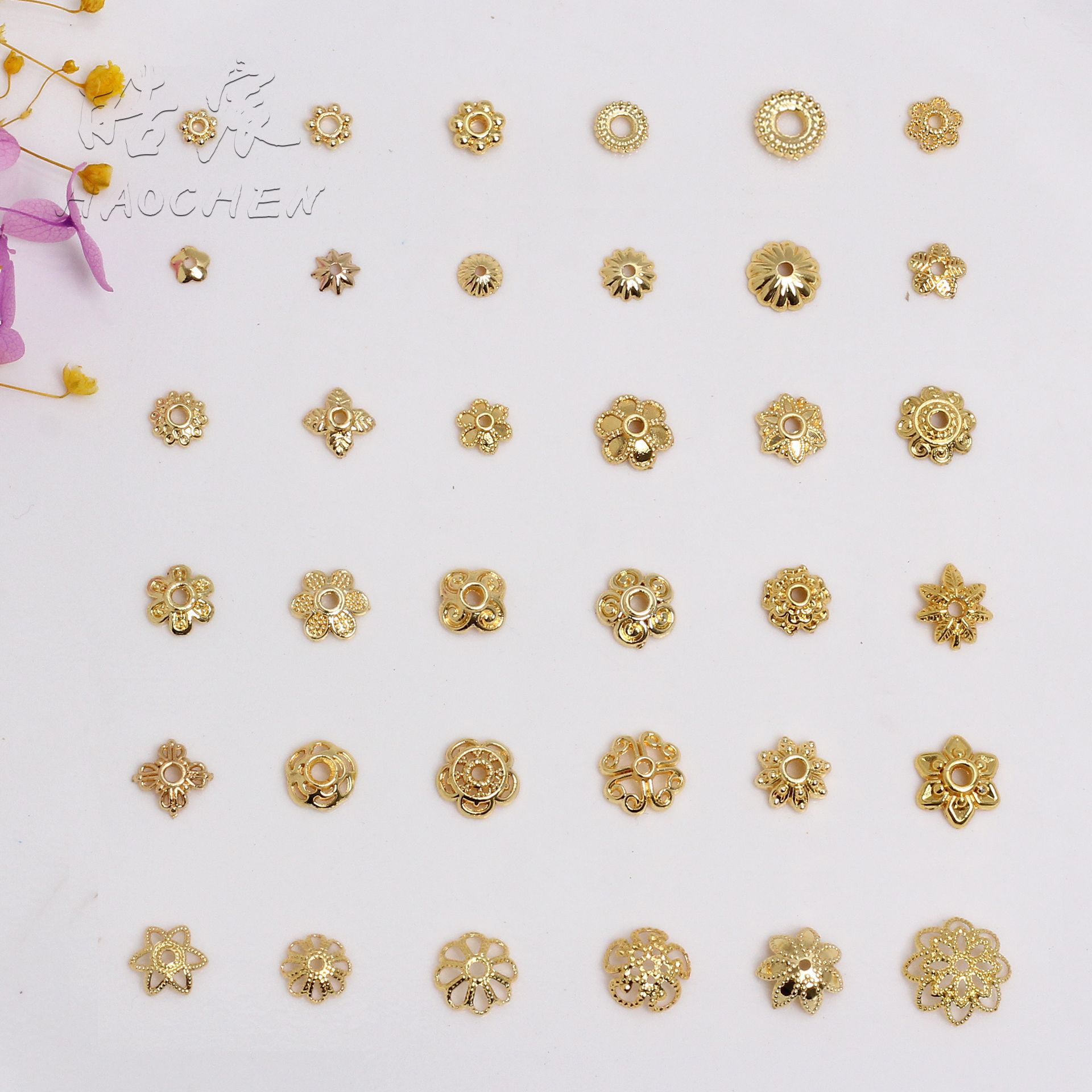 14K/18K Gold Color Retention Receptacle Hollow-out Petals DIY Bracelet Accessories Spacer Beads Beaded Bead Caps Material