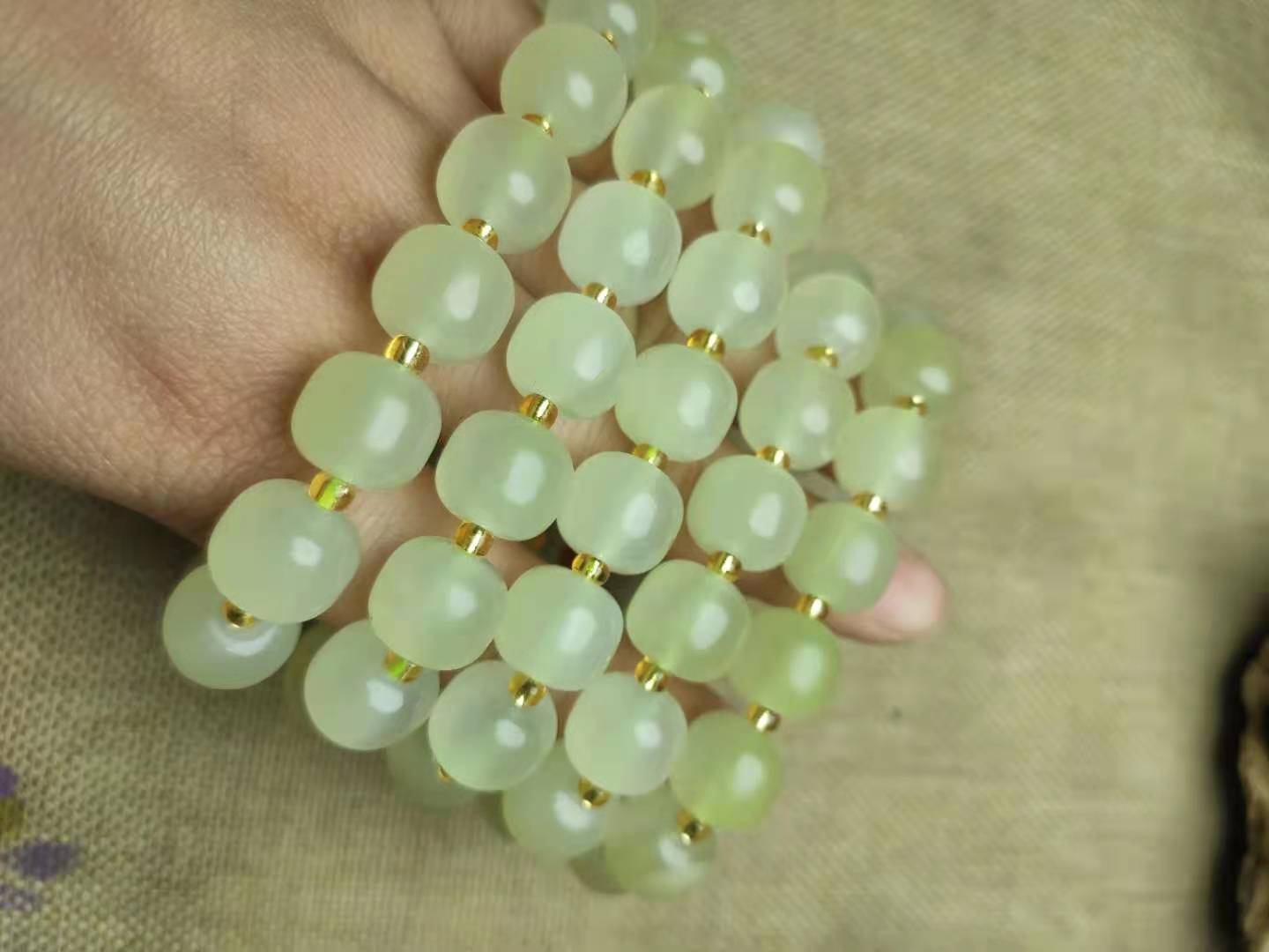 阿富汗玉蚕丝猫眼玉石手链冰种透巴玉苹果珠算盘珠手串老形珠直播