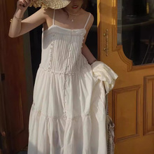 棉质吊带裙 夏季新款 刺绣纯色宽松裙子减龄法式复古开衫长裙女装