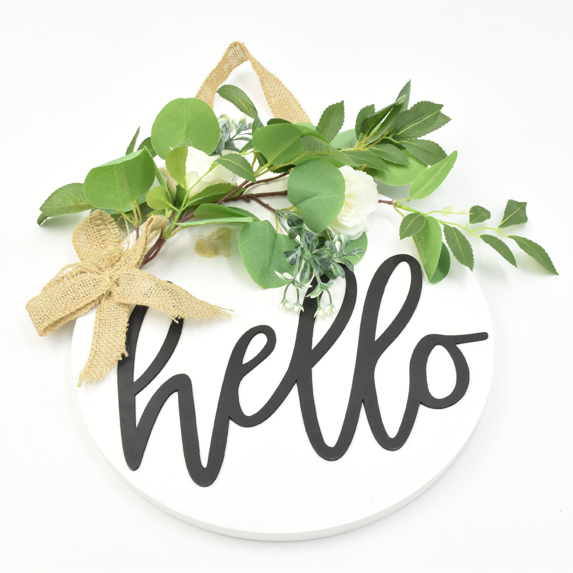 2021 hello大号木牌花环门饰公主花环仿真花环门挂花环尤加利花环