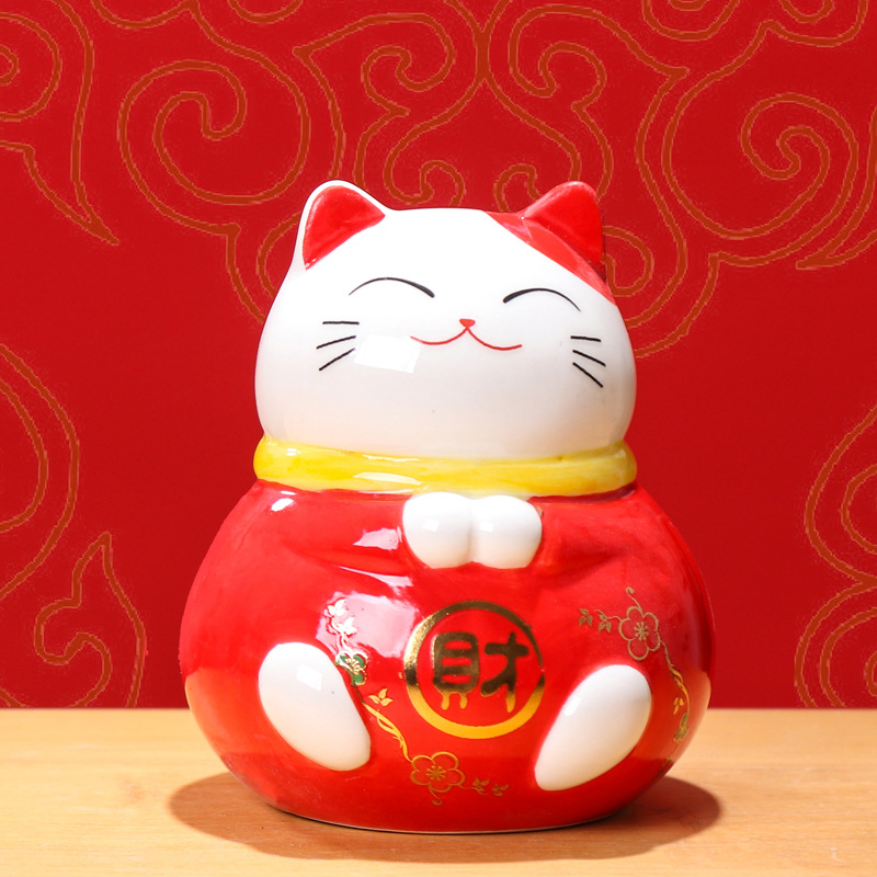 招财猫小摆件陶瓷存钱罐创意活动礼品可爱办公桌面财福发财猫家居