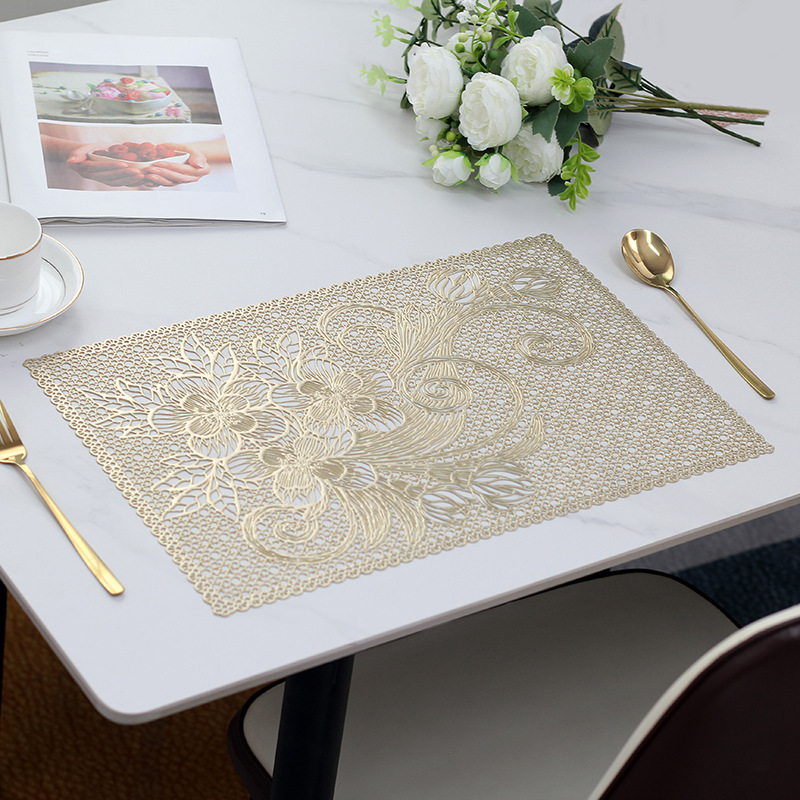 Placemat PVC New Exquisite Flower Hollow Placemat PVC Waterproof Oil-Proof Stain-Resistant Scratch-Resistant Hotel Household Western-Style Placemat