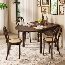 美式实木餐桌椅可伸缩折叠椭圆形饭桌复古法式岛台餐桌家用小户型