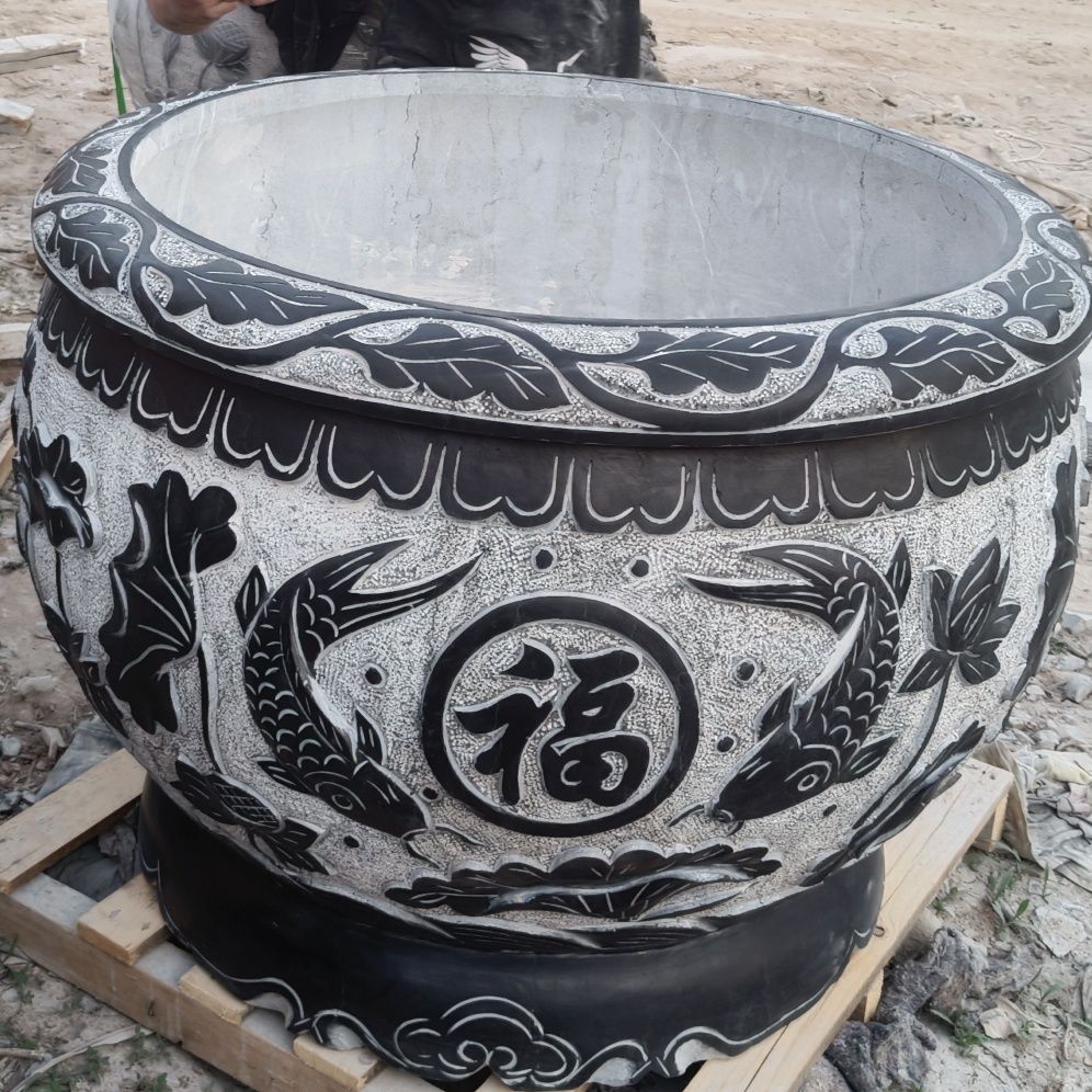 石雕鱼缸花盆青石仿古水缸石头荷花缸户外门海石缸庭院圆形石槽庭