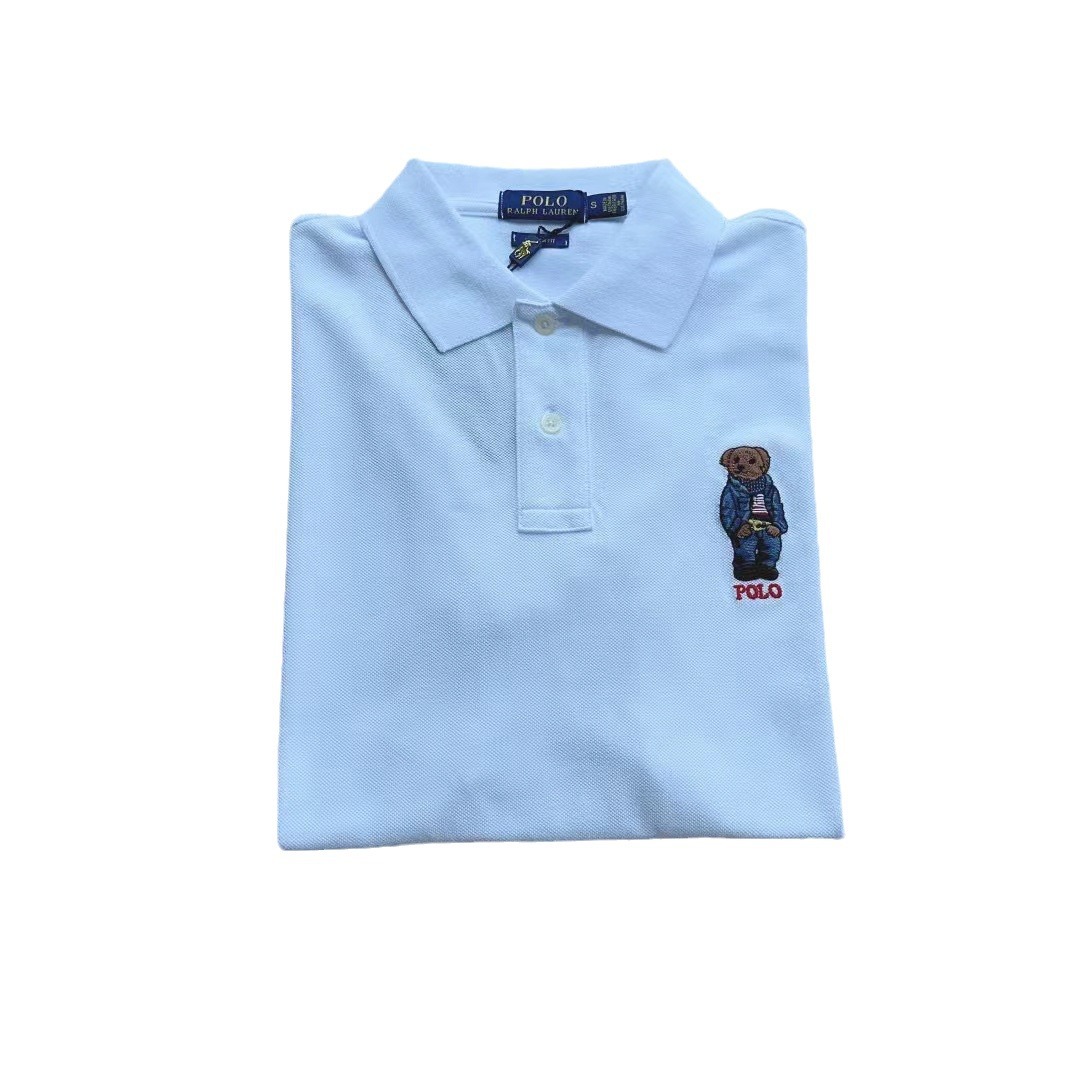 夏季男款拉夫劳伦rl小熊绣花水洗珠地纯棉修身短袖翻领polo衫