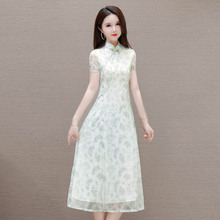 2024年夏季新款古装连衣裙中长款短袖优雅气质蕾丝A字裙