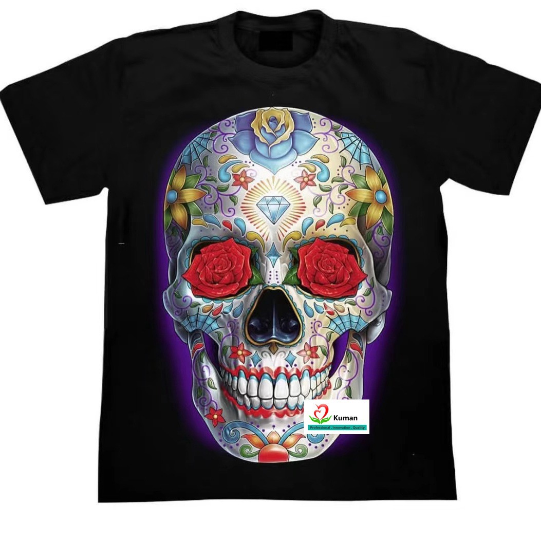 亚马逊 夏季爆款3d数码印花霸气骷髅图 男士潮流时尚个性短袖t恤