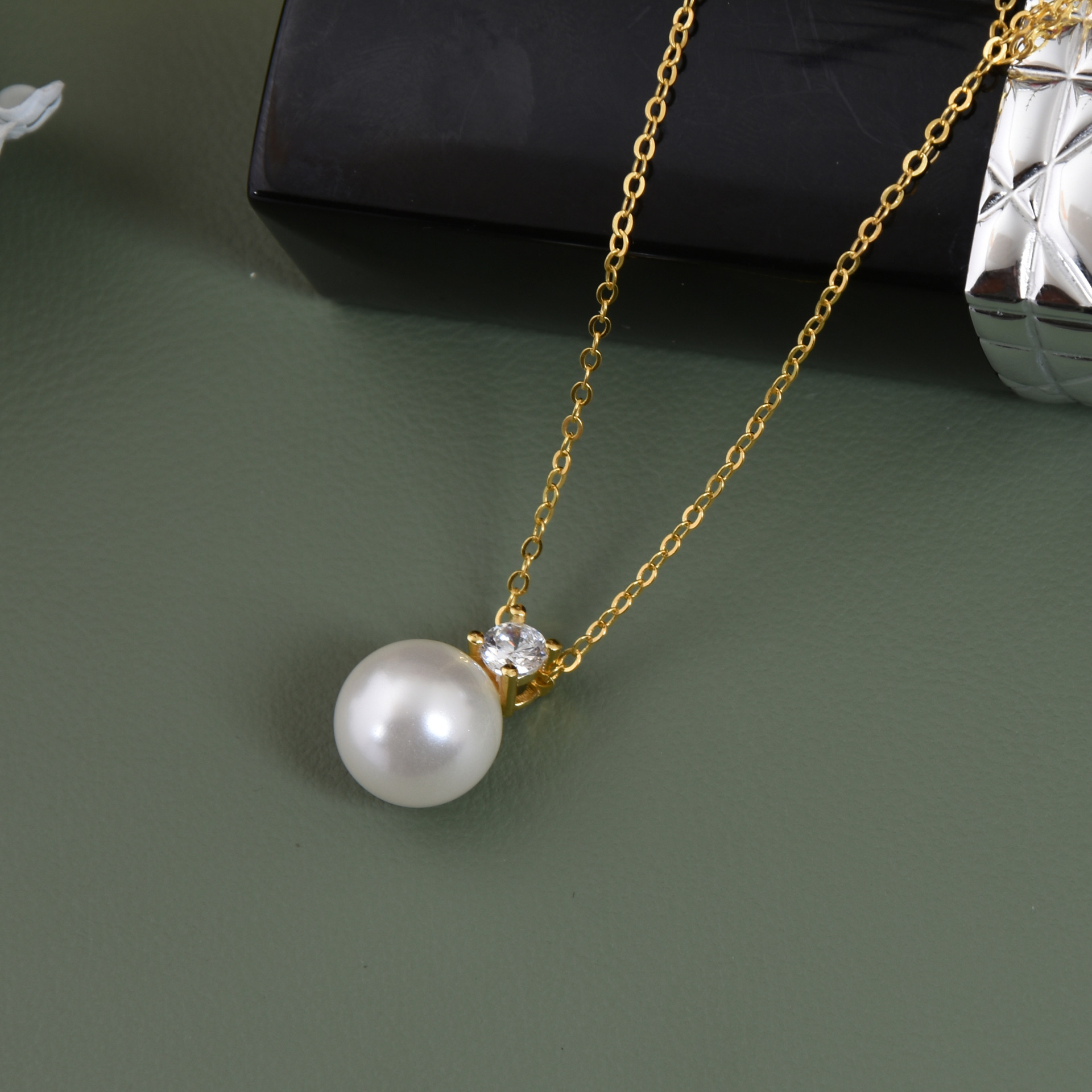 严选戴妃同款18k金项链微镶锆石施家珍珠吊坠高品质毛衣链精致款