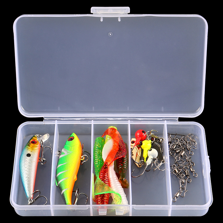 Fishing Gear Lure Sea Fishing Suit Plastic Rock Hard Bait Soft Bait Rolled Tail Jig Hook Swivel Plastic Box Suit