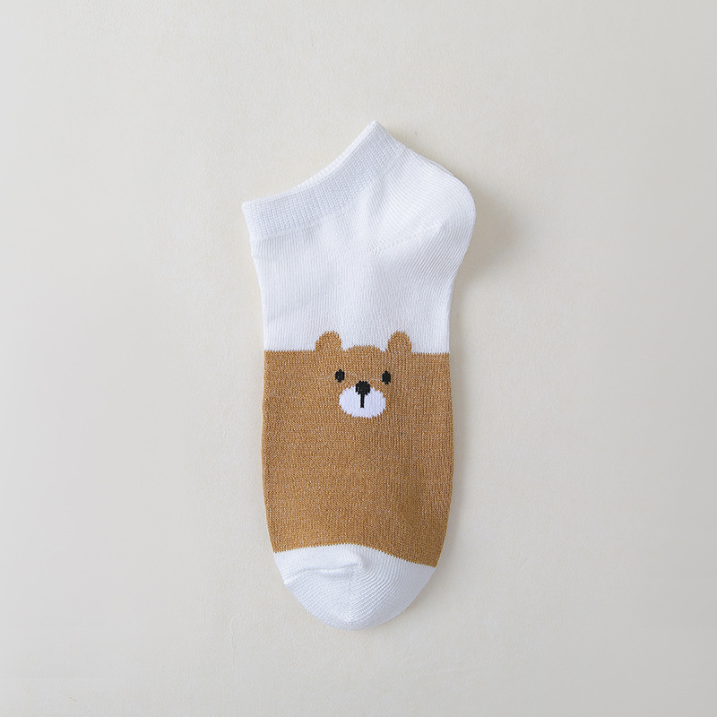 Women's Japanese Cute Bear Ankle Socks Autumn Short Fashionable Mid-Calf Low-Cut Polyester Cotton Students' Skirt Matching Socks