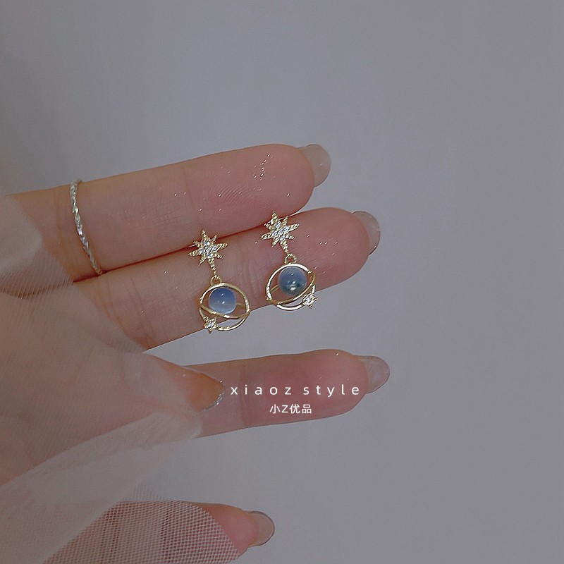 Universe Star River Stud Earrings for Women 2023 New Popular Fresh Blue Opal Earrings Niche Unique Planet Earrings