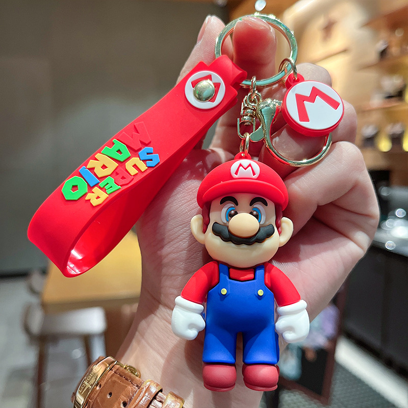 Classic Cartoon Super Mary Mario Three-Dimensional Doll Car Key Ring Hanging Piece Pendant Night Market Stall Wholesale