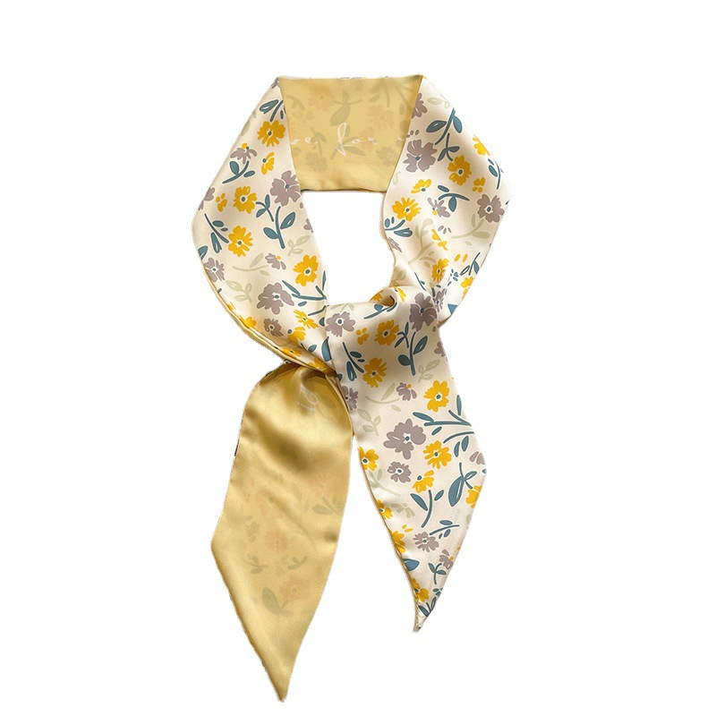 Yellow Look Fair Small Silk Scarf Spring and Summer Thin Narrow Ribbon Female Hair Band Tied-up Hair Tied Bag Decoration High-Grade Sense Long Scarf