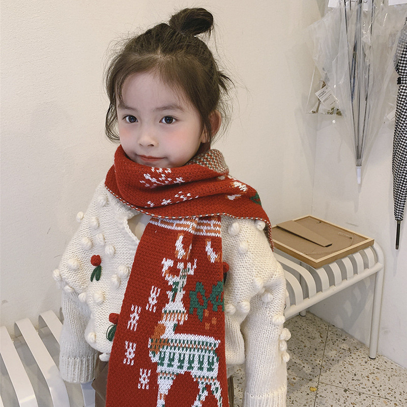 Korean Style Christmas Parent-Child Deer Scarf Adult Scarf Winter Girls Boys Thickened Thermal Knitting Baby Bib