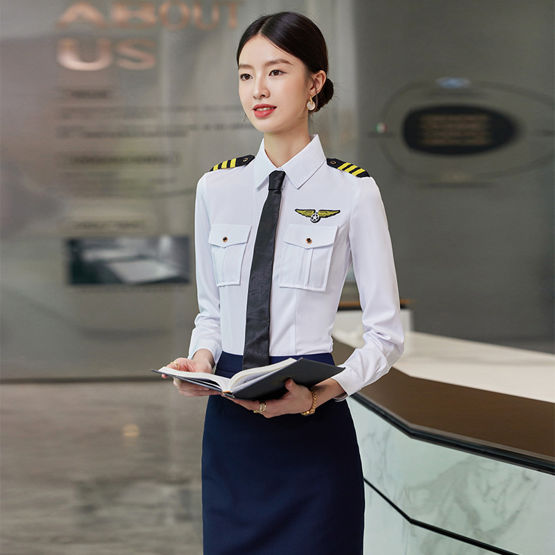 职业装男女同款海军衬衣航空飞行员空姐制服机师空少空乘长袖衬衫