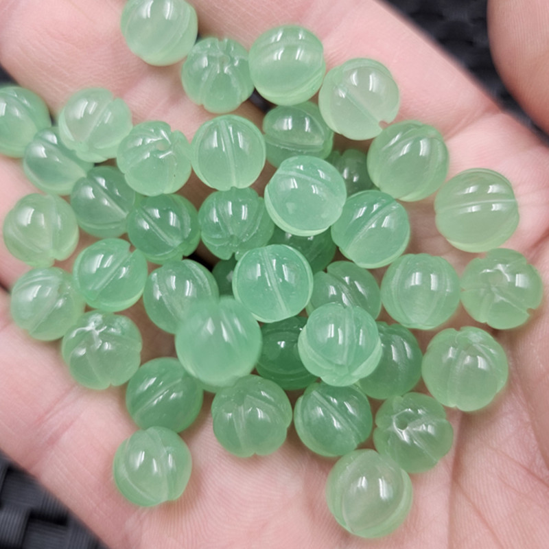 冰晴绿东陵玉南瓜珠玉石散珠草绿色石英岩玉福瓜手链项链饰品珠子