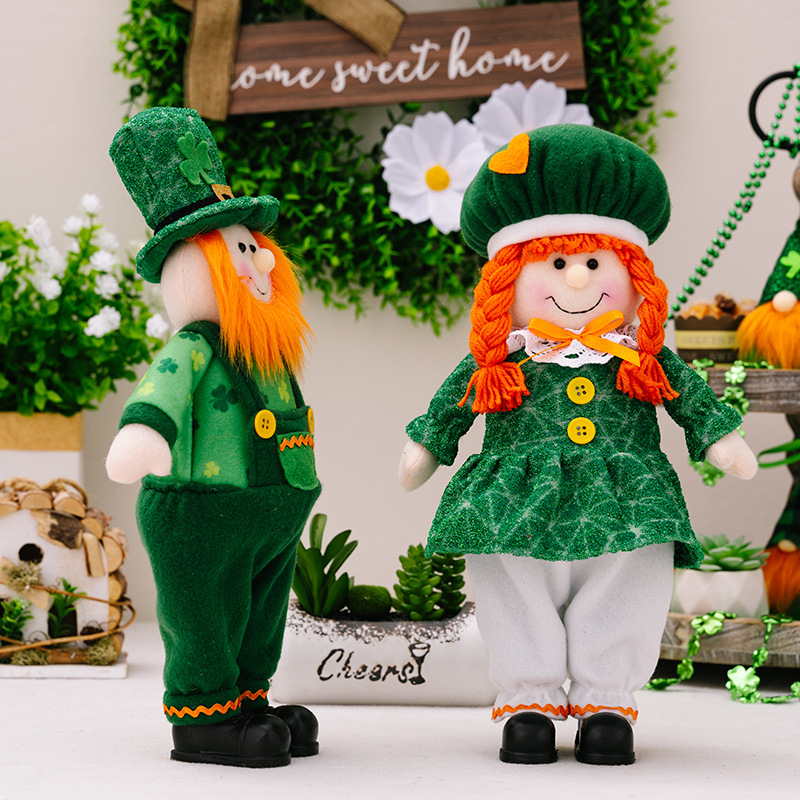 New Green Leaf Festival Standing Posture Doll Ornaments St Patrick Girl Doll Gift Irish Festival Decoration