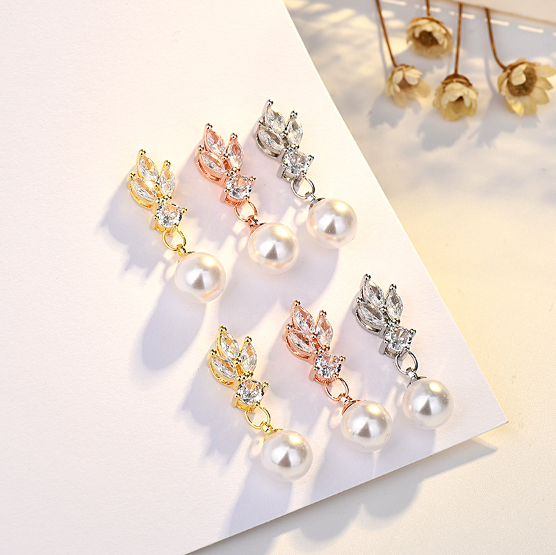 跨境高品质轻奢感微镶马眼锆石耳钉日韩气质s925纯银针珍珠耳环