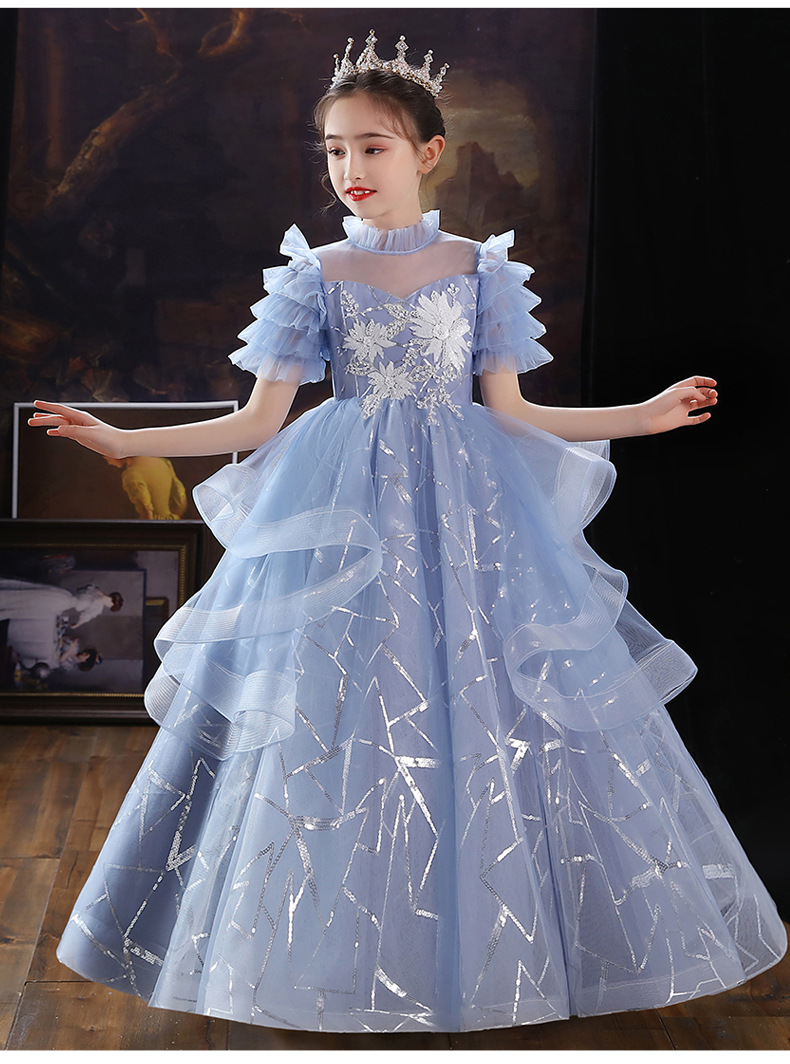 女童晚礼服公主裙洋气蓬蓬纱儿童婚纱主持人模特走秀钢琴演出服