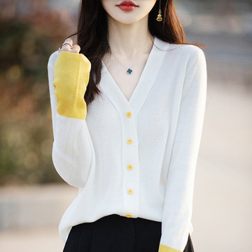 小众设计感针织开衫外套女春秋时尚薄款毛衣修身撞色拼接上衣外搭