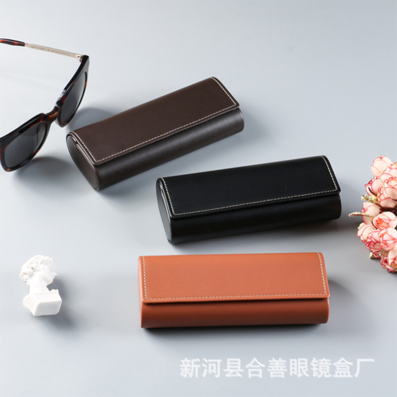 Glasses Case Girl Portable and Simple Leather Anti-Pressure Vintage Myopia Eye Box Sunglasses Case Boys Printed Logo