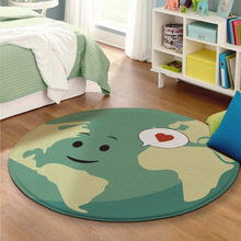 圆形卡通地球爱心蓝色儿童房仿羊绒舒适儿童玩耍地垫