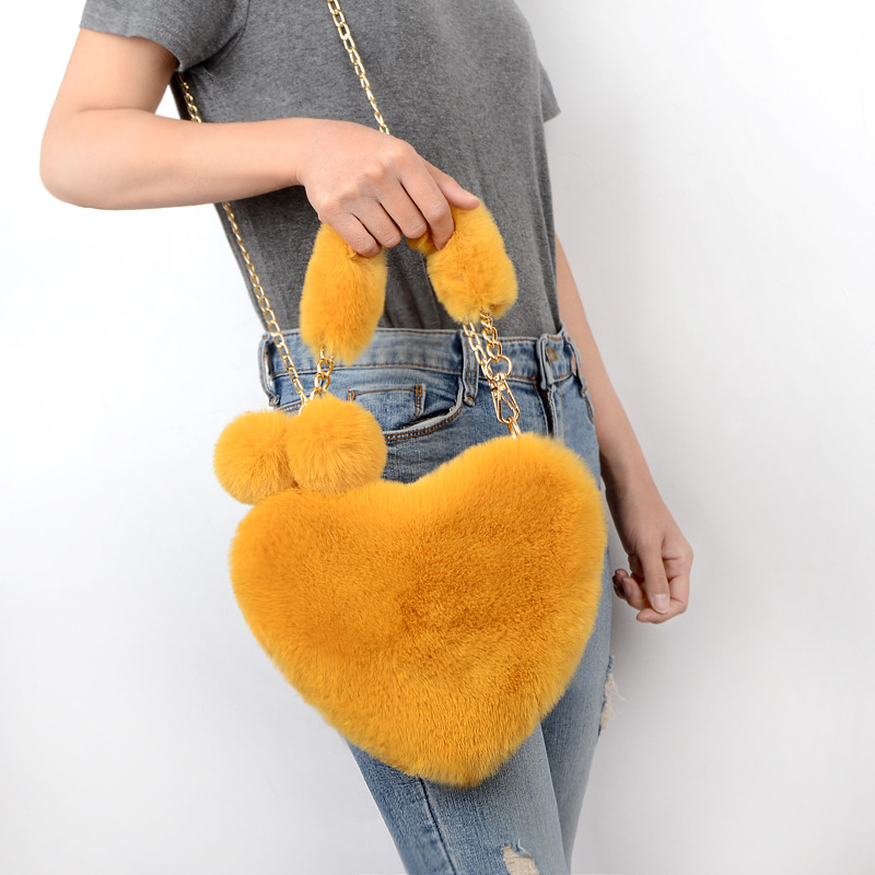 Hot Sale Heart Shape Bag Plush Ball Bag Factory Direct Sales Female ChainBags Handbag 